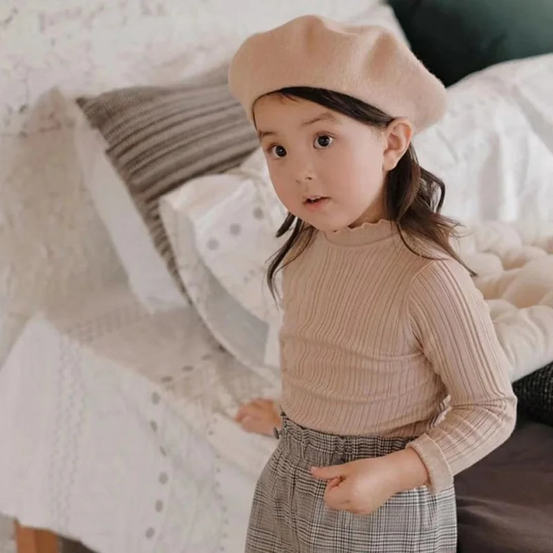 

Autumn Winter Girls Wool Sweater Korean Style Turtleneck Ribbed Sweater Long Sleeve Slim Knitted Pullover BB248