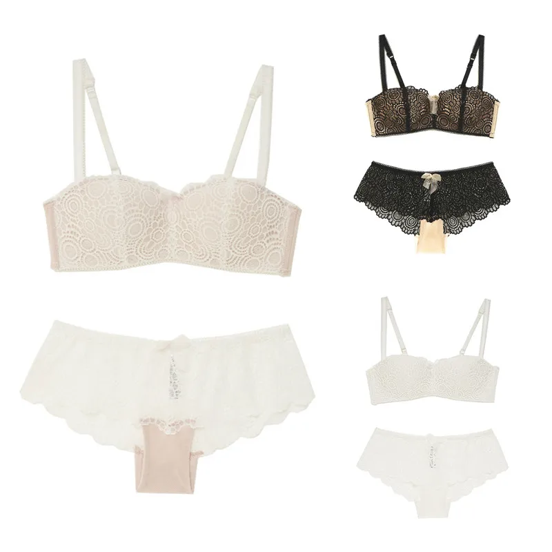 

French Sexy Lace Bra And Panty Set Comfortable Wire Free Half Cup Push Up Lingerie Girls And Women Underwear