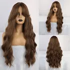 JONRENAU синтетические темно-коричневые длинные волнистые волосы парики с боковой челкой термостойкие волоконные парики для белых и черных женщин