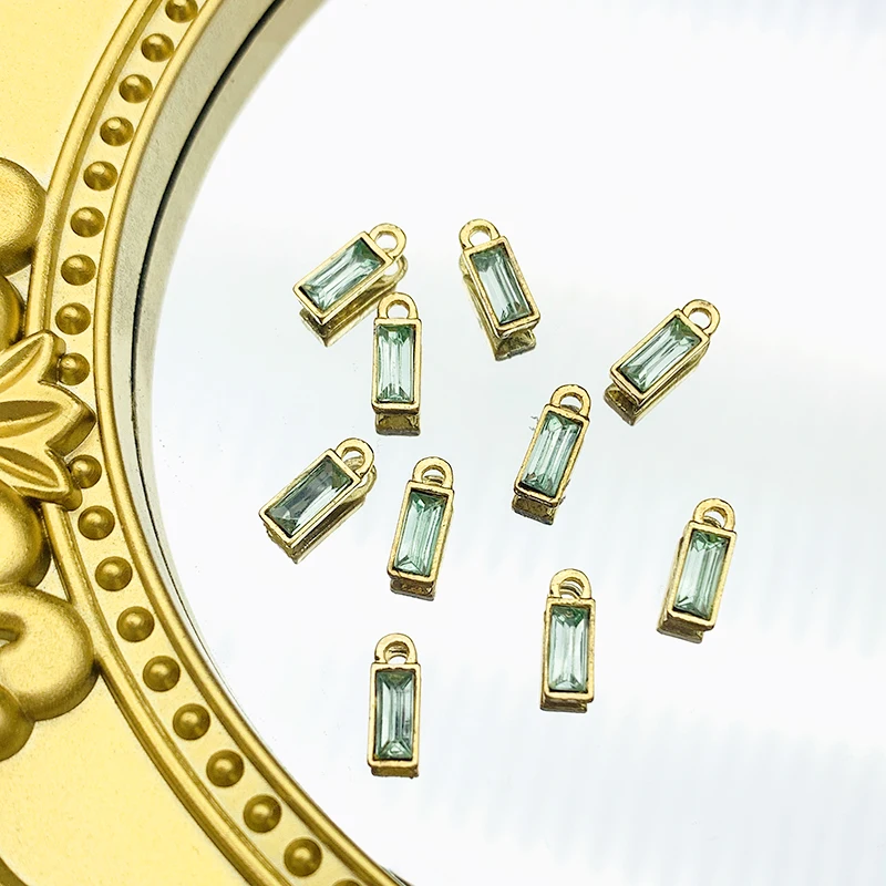 Золото Цвет металл мини квадратный зелеными кристаллами ручной работы Комплект: