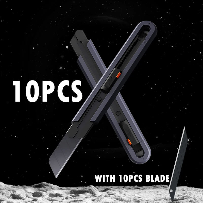 

10 шт. черный универсальный нож 3 лезвия лезвие из высокоуглеродистой стали сверхмощный цельнометаллический утолщенный резак для бумаги офи...