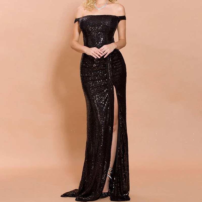 Новая мода с открытыми плечами шикарное Сверкающее Золотое красное черное