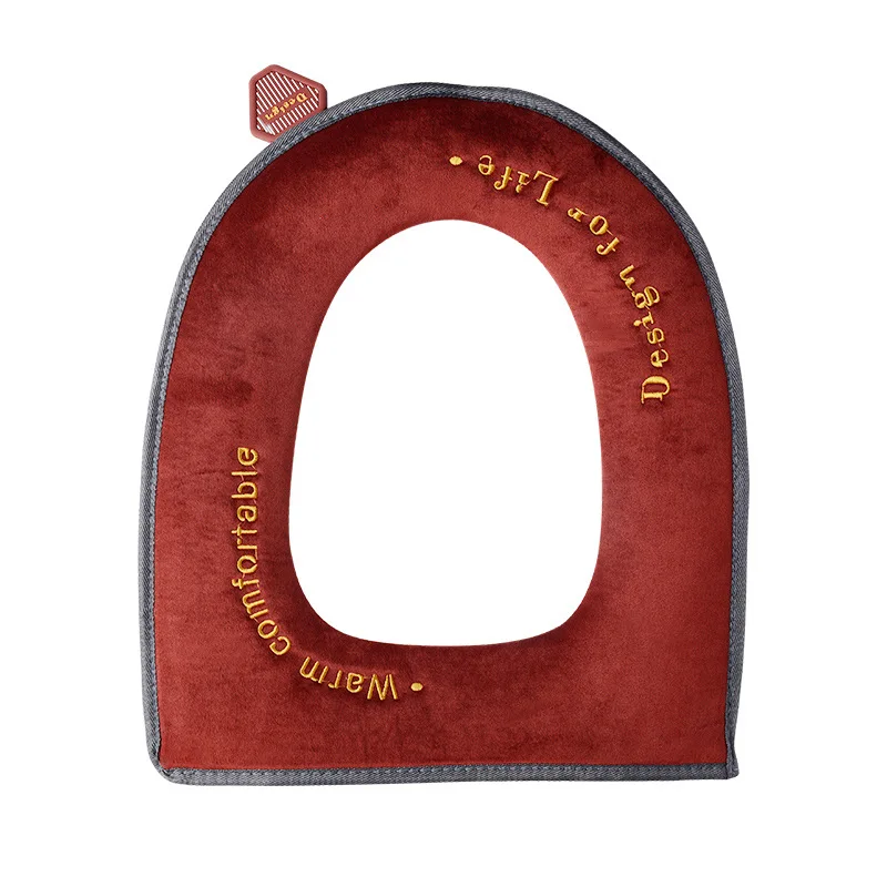 

Velvet Embroidered Toilet Seat for Household Thickened Cover Zipper Toilet Seat Waterproof Toilet Seat with Winter Handle