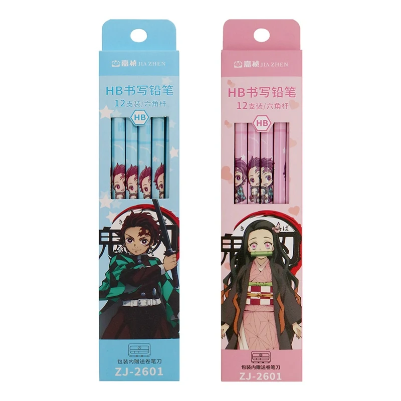 

12 unids/set Anime demonio asesino Kimetsu No Yaiba lapices HB Kawaii dibujos animados lapices estudiantes de escritura