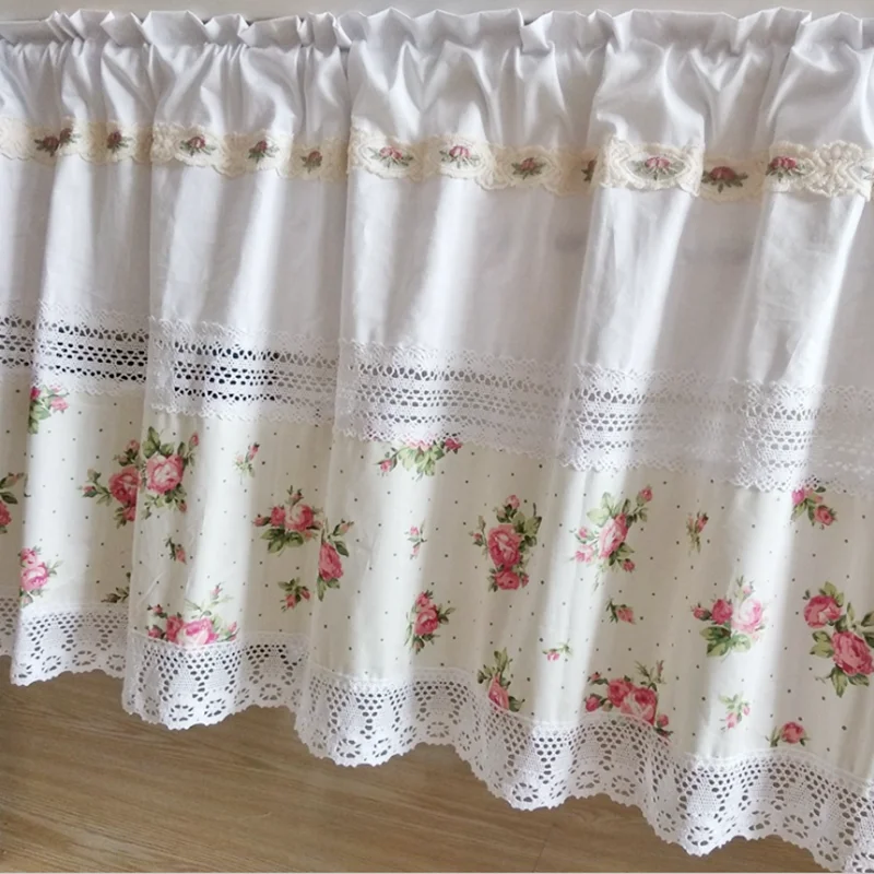 

Cotton Thread Lace Short Curtain.Beige Printed Fabric Cabinet Curtains.Decorated Half Curtain Coffee Curtaintain.The Veil Curta