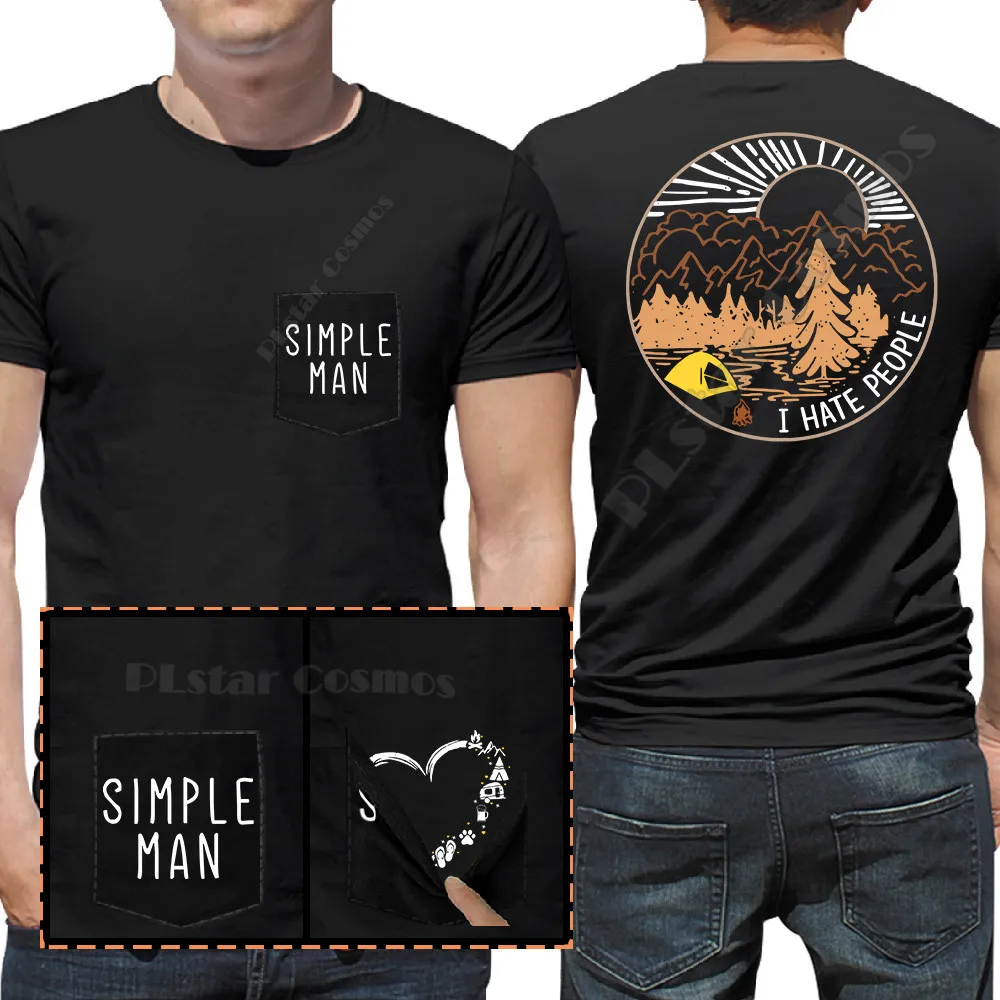 Sloth I Hate People Camping Pocket T-Shirt Cotton T shirts Women for Men Hip hop tops Funny t-shirts