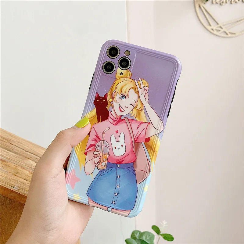 

Summer sweet girls Sailor Moon painting Phone Case For iPhone 11 Pro Max case Cute cover for iPhone XS XR X 7 8 Plus 7Plus Case