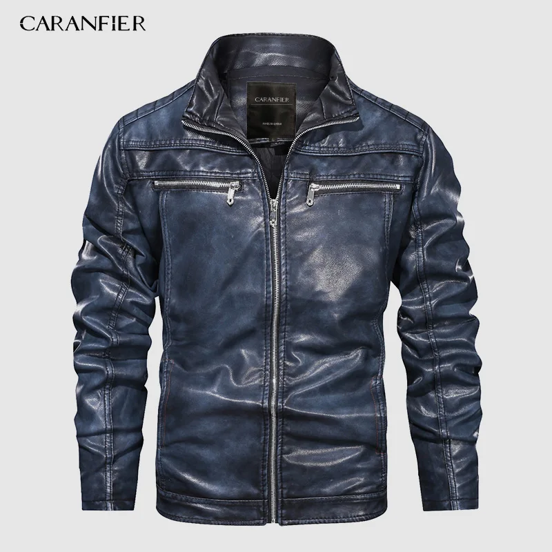 Мужские кожаные куртки CARANFIER 2019 новые осенние повседневные мотоциклетные