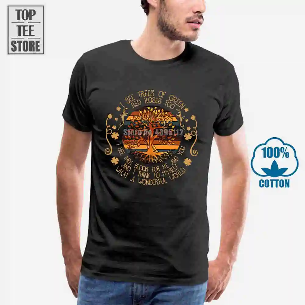 Футболка Hippie Tree I Think To yourself What A Wonderful World Черная Мужская футболка S 6Xl | одежда