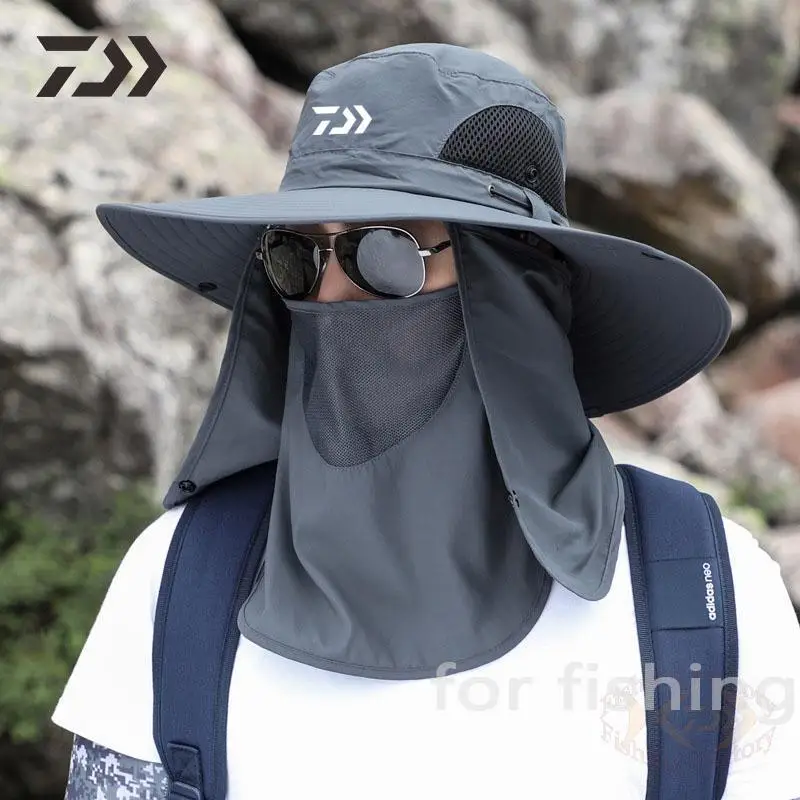 

New Men Summer 2021 Daiwa Fishing Hat Outdoor Fishing Cap Uv Protection Adjustable Breathable Sunshade Solid Casual Fishing Caps