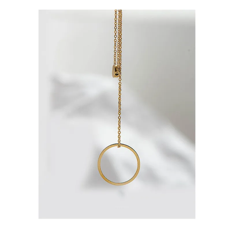 

TOSAKO Necklace Stainless Steel Gold Color Pendants Sweater Chain Minimalism Round