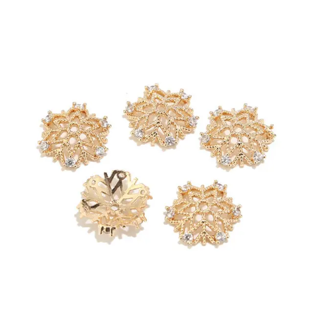 Бусины Из Натуральной позолоченной латуни ширина 12 мм циркониевая Снежинка