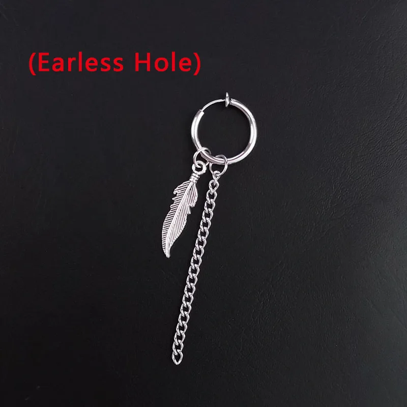 5 Earless Hole Серьги в стиле панк из нержавеющей стали, зажим для женщин и мужчин, перо, лезвие, крест конус кисточка, цепочка, подвеска для мальчиков и девочек, рок, хип-хоп серьги-гвоздики - Окраска металла: 5 Earless Hole