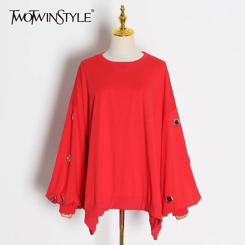 Женский свободный свитер TWOTWINSTYLE Повседневный пуловер с круглым вырезом и