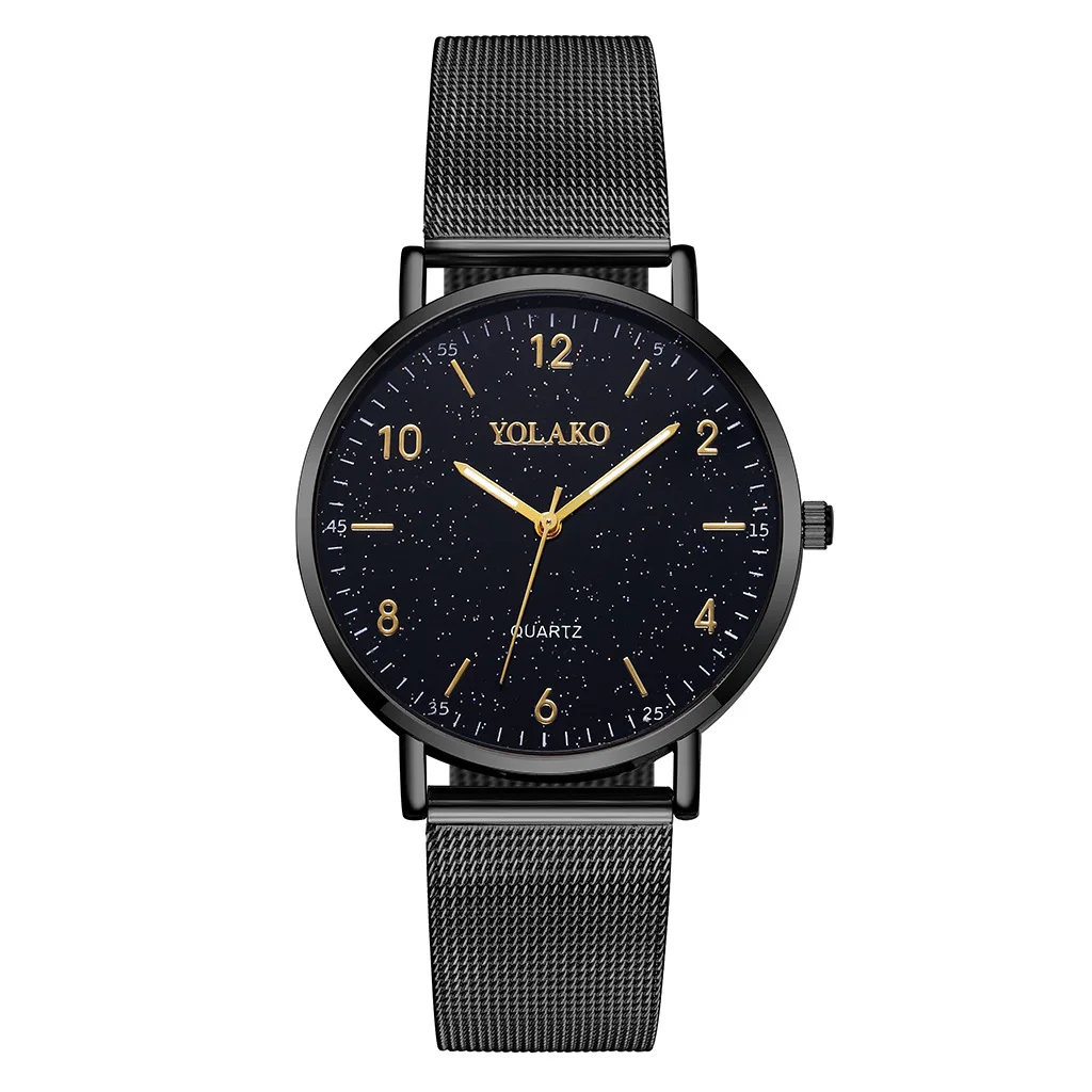 

New creative alloy ultra-thin mesh belt ladies quartz watch Creative starry sky digital face casual ladies watch