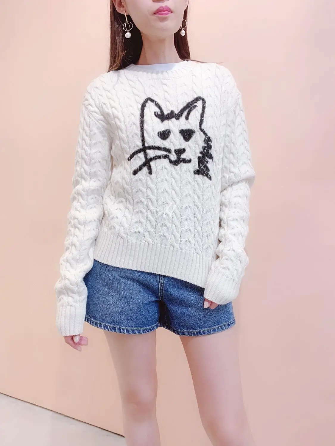 Women Sweaters and Pullovers 2019 Autumn Winter Clothes Cute Cat Twist Round Neck Long Sleeve Knit Top | Женская одежда