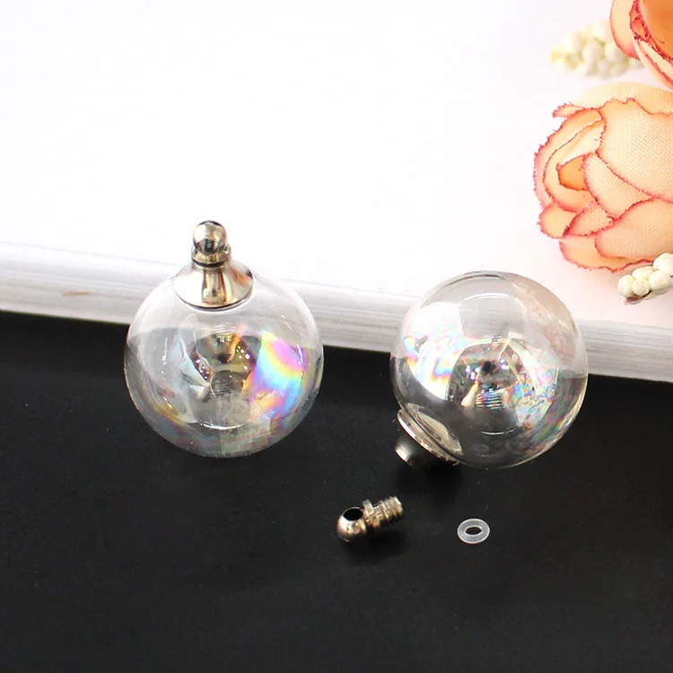 20MM AB Color Ball 5 шт Пустой полый стеклянный шар с металлической винтовой крышкой и резиновым уплотнением стеклянный флакон-кулон, ювелирные изделия, поиск - Окраска металла: 20MM AB Color Ball