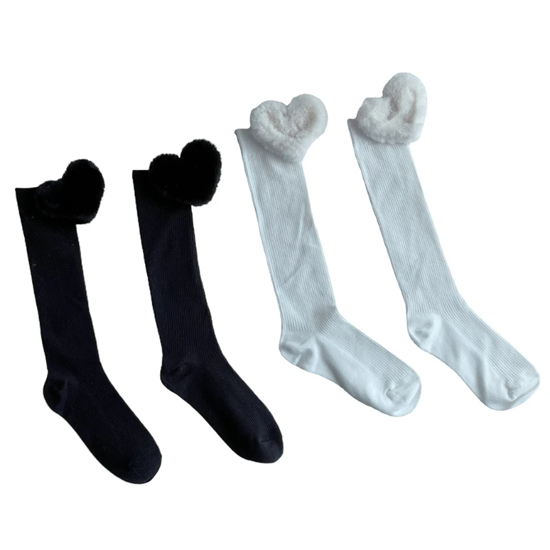 

Женские ребристые Вязаные гольфы до колена в стиле "Лолита", милые мягкие плюшевые чулки с 3D сердечками