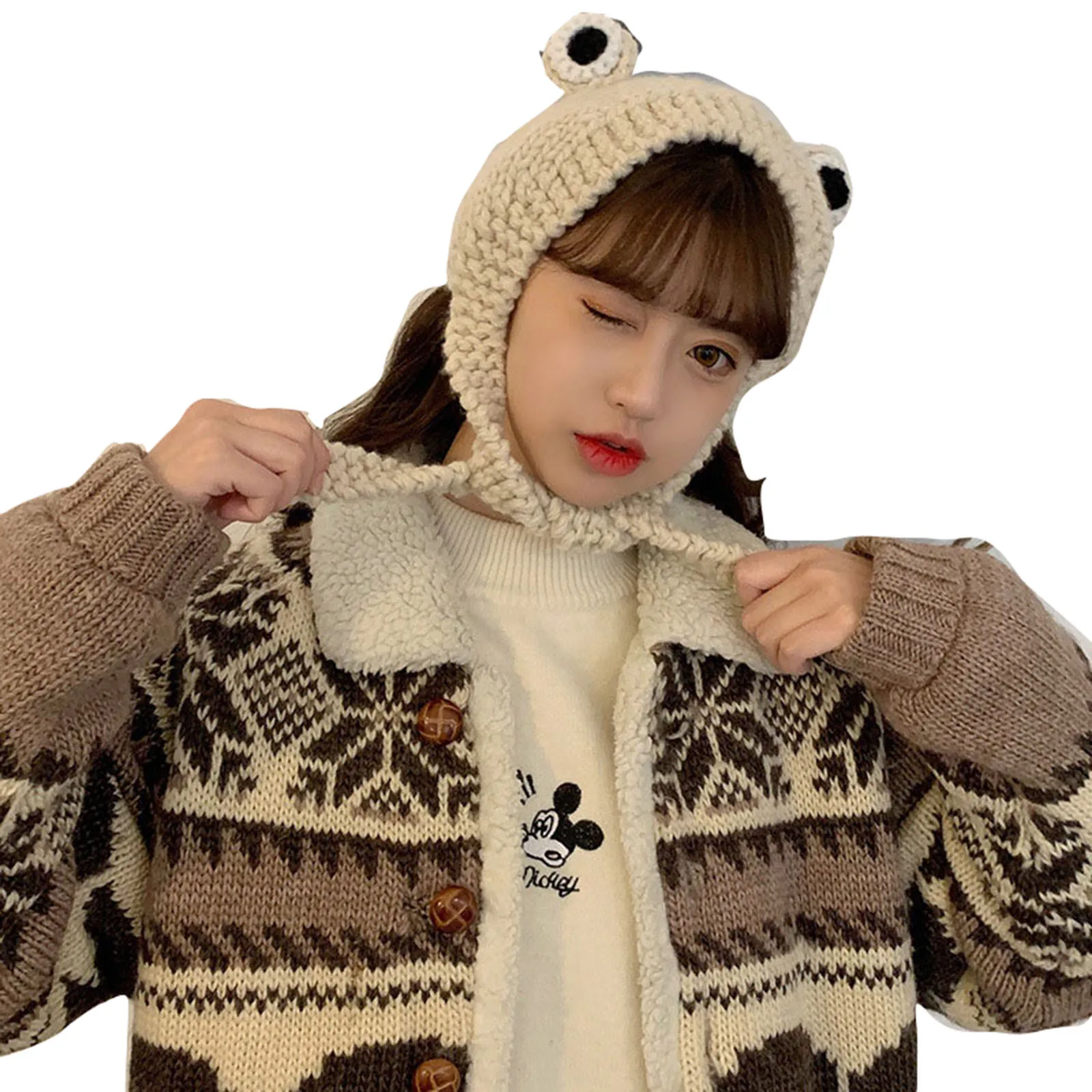 

Hot Ladies Frog Knitted Woolen Hat Sweet And Warm Autumn And Winter Headwear sy998