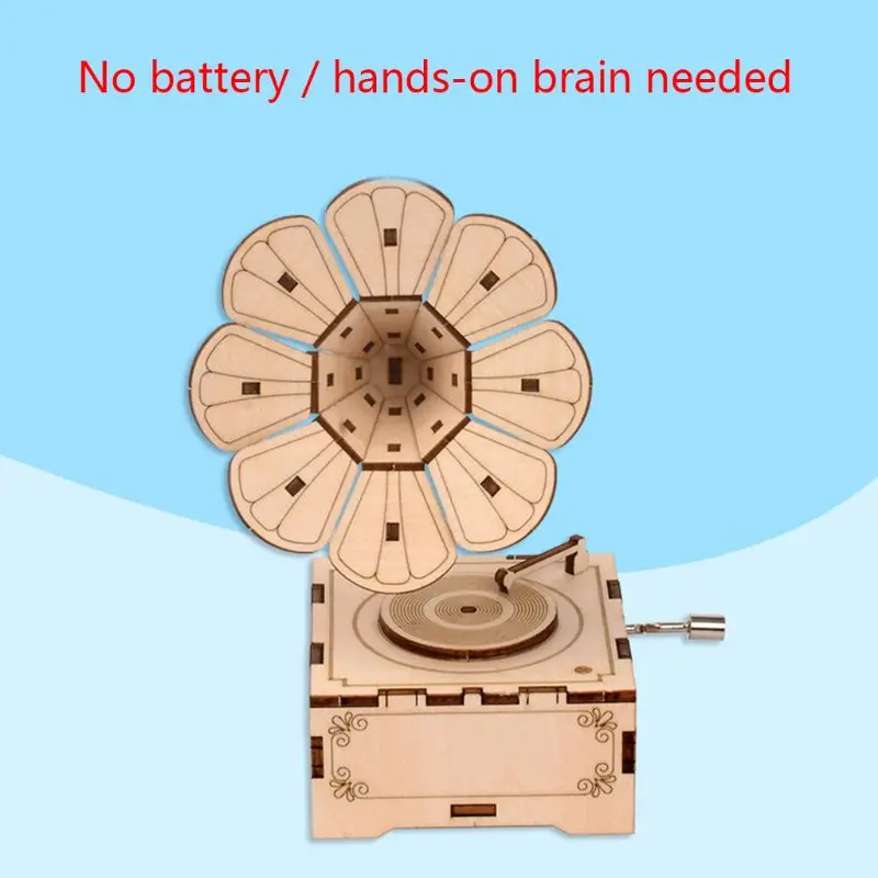 

Wooden Puzzle Self-assembly Craft Kits DIY Musical Phonograph Toys for Teens