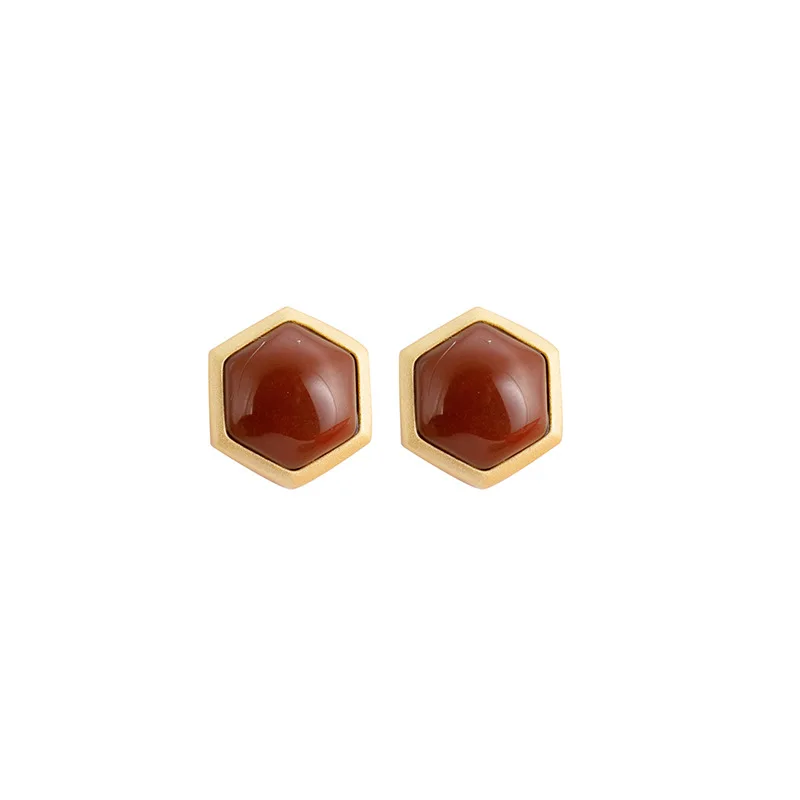 

2020 New 925 Sterling Silver Gold-Plated South Red Stud Earrings Retro National Style Simple and Compact Anti-Allergy Women Earr
