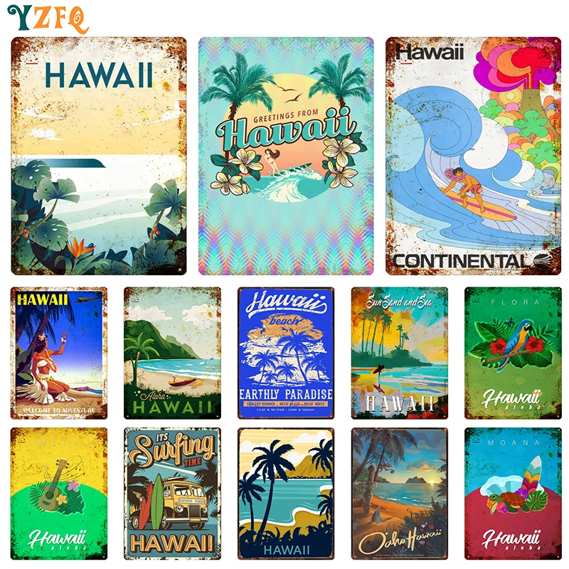 

Hawaii Surfing Metal Vintage Plaque Tin Sign Wall Decor For Garage Club Plate Crafts Art Poster Gift Custom Wholesale DU-11380B