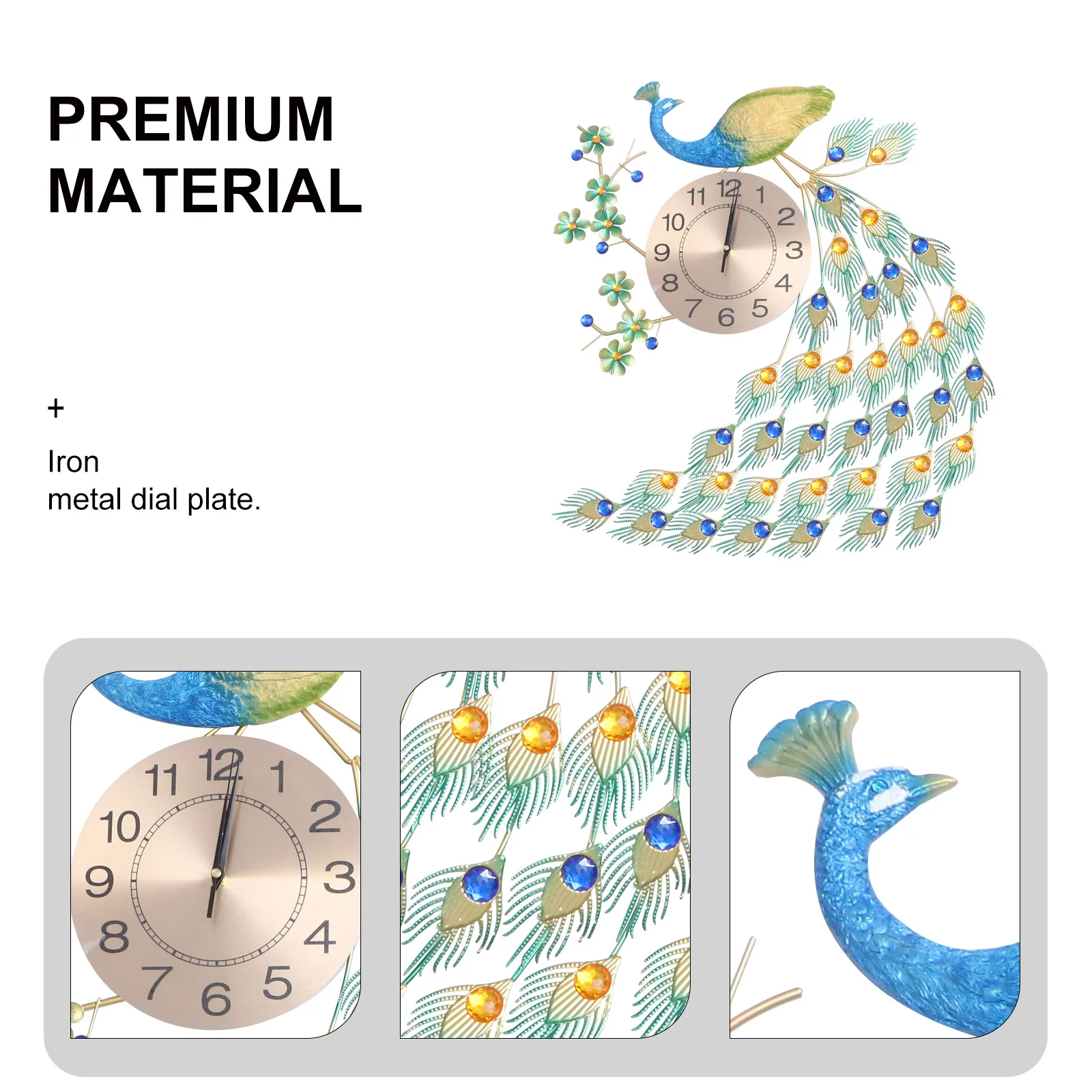 

Large Wall Clock Metal Peacock Wall Clock Decorative Clock for Home No Battery
