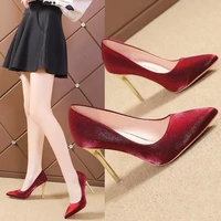 pointed toe womens stiletto high heels pointed toe suede patent leather wedding party shoes women
