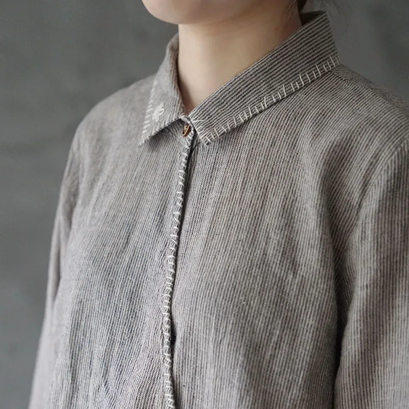 Новинка 2020 Повседневная рубашка в полоску с вышивкой и отложным воротником