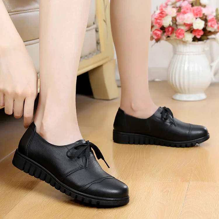 

New style cowhide round toe flat shoes soft sole women's single shoes