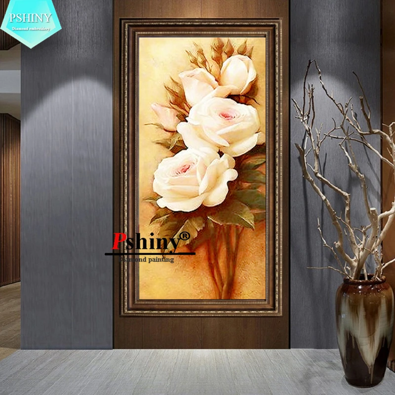 PSHINY 5D DIY Алмазная вышивка продажа белые розы цветы полная дрель круглые стразы