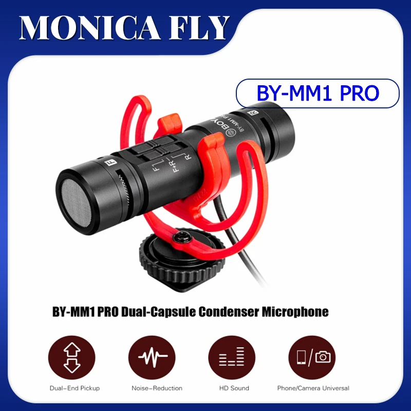 

Микрофон BOYA BY-MM1 PRO с двумя головками для видеозаписи, микрофоны, игровая звуковая карта, Студийный микрофон для смартфона, для пения, камеры