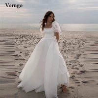 verngo simple a line organza wedding dresses short puff sleeves beach wedding gown sweep train robe de mariage plus size