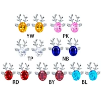 crystal stone deer stud earrings for girls party accessories alloy animal antler earring lady fashion jewelry