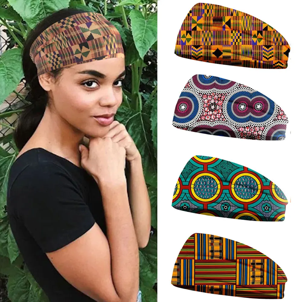 

Afro Print Headband Africa Ladies Bandanas Black Girl African Turban Elastic Hair Band Women Sweatband Headwrap Hair Accessories