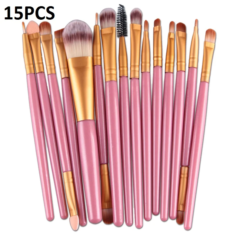 15pcs 15/20 шт. набор кистей для макияжа, инструменты для макияжа, косметический набор, набор для макияжа с деревянными ручками, брендовый набор кистей для макияжа Pincel Maleta De Maquiagem профессиональный - Handle Color: 15pcs