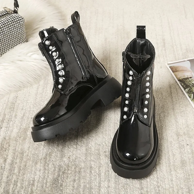 

Women Boots Genuine Leather Beads Winter For Shoes Fashion Ankle Ladies Footwear Ytmtloy Round Toe Botines De Mujer Square Heel