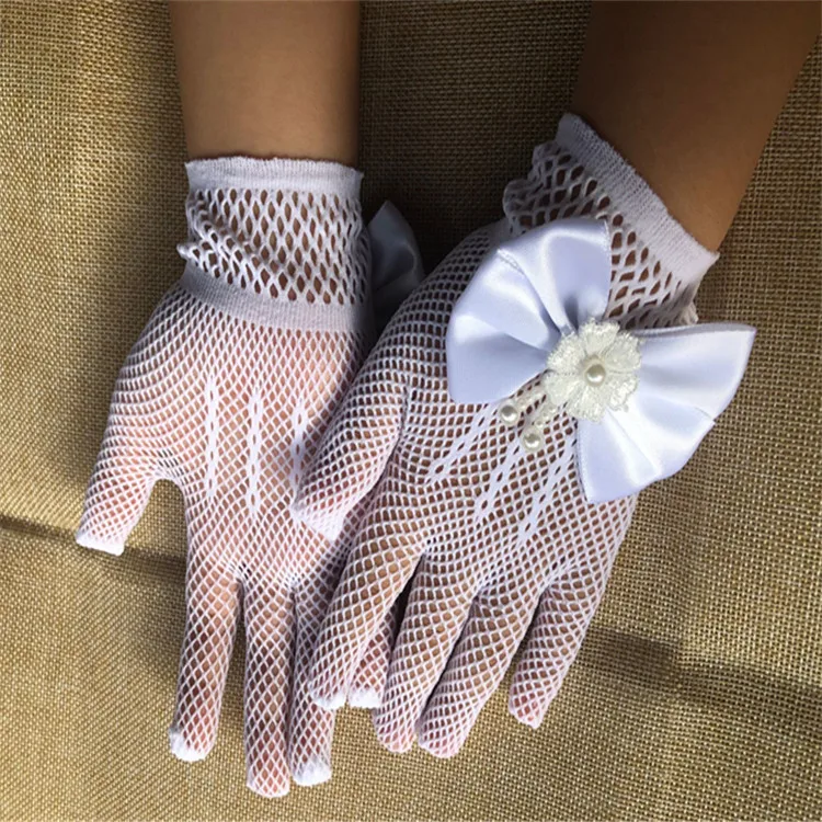 

Adult Children Girls Elastic Glove Princess Party Supplies White Beige Bowknot Nylon Flower Wedding Gloves Party Decoration