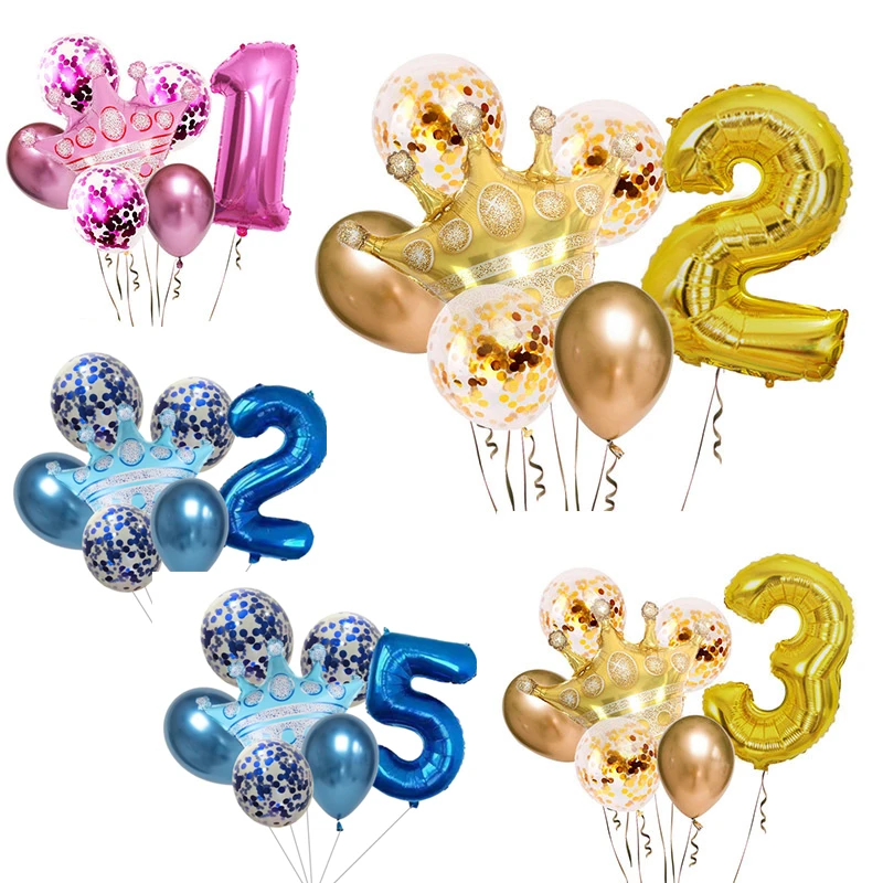 Набор Золотых Блесток в виде короны 7 шт. синяя и розовая Корона украшение для дня