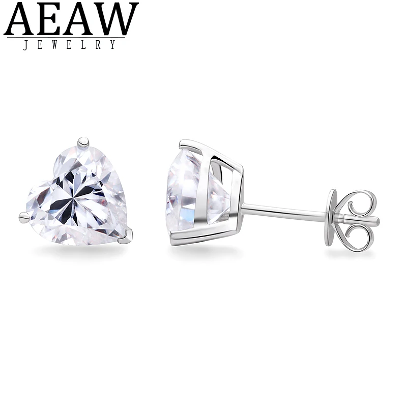 

AEAW DF Color Cut Moissanite Stud Earring Push Back Real 18K White Gold 1.0carat 6.5mm Heart for Women Fine