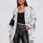 Женский офисный пиджак с отложным воротником, элегантный винтажный повседневный жакет с длинными рукавами и принтом в стиле хип-хоп, уличная одежда, осень-зима