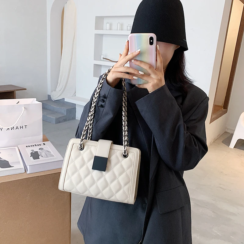 Small Black PU Leather Crossbody Bag For Women 2021 Winter Branded Chain Designer Shoulder Handbags Women's Trend Hand Bag