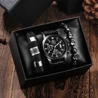 men watch bracelet gift set business stainless steel quartz wrist watch gift for men black leather mens watches top brand luxury