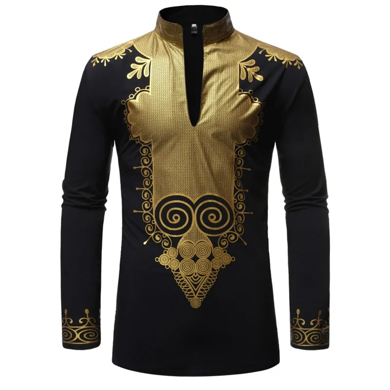 

African Dashiki Print Mandarin Collar Dress Shirt Men 2020 Autumn New African Clothes Men Streetwear Casual Shirts Male Chemise