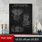 Мотоциклетная схема двигателя, Художественная Картина на холсте, ВИНТАЖНЫЙ ПЛАКАТ, промышленные принты, настенные украшения, картины украшение для комнаты мальчиков Gift