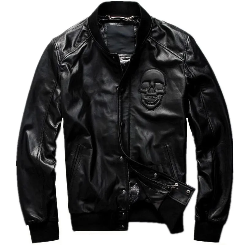 

Pure Copper Zipper Skin genuine Leather Jacket Man Sheep Skin motorcycle coat