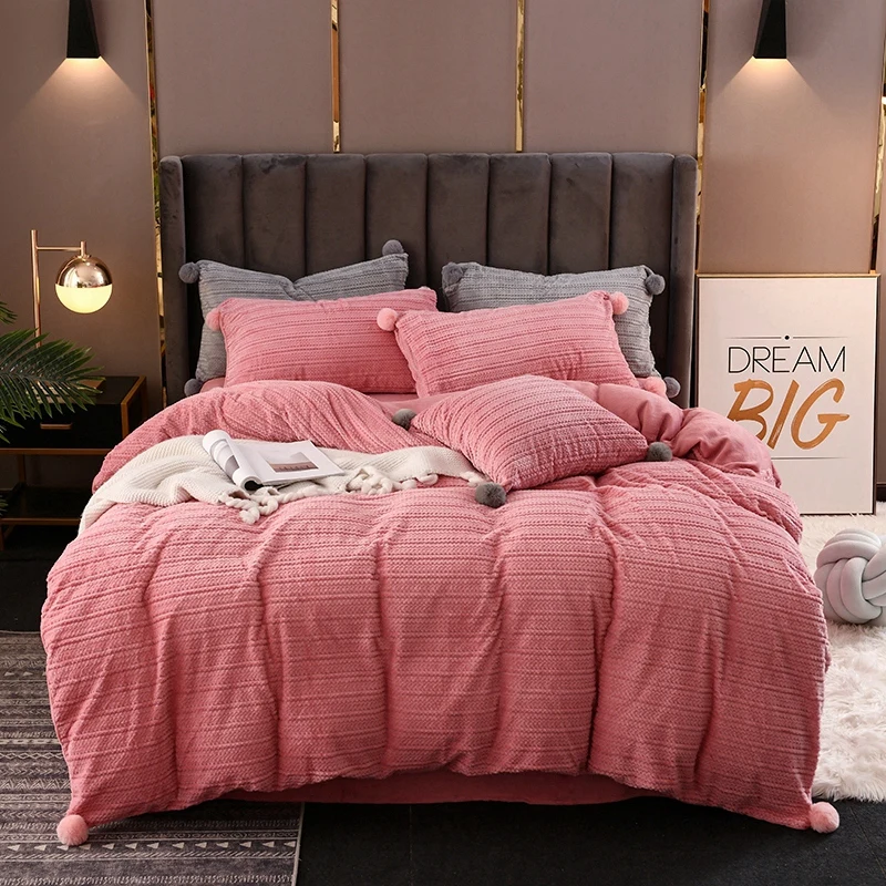 Розовый серый синий желтый однотонный зимний комплект постельного белья из