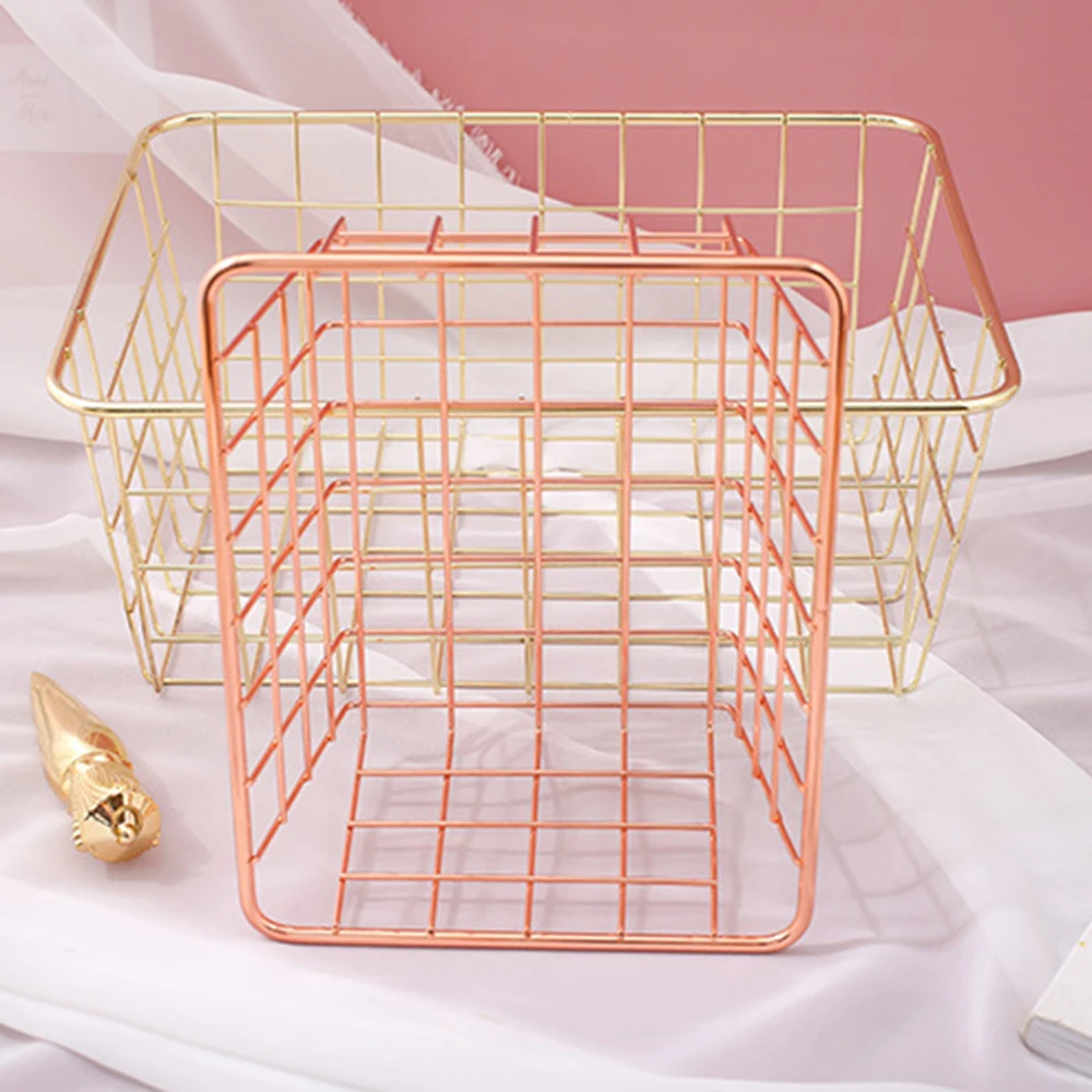 Настольная корзина для хранения косметики и кухни органайзер из розового золота