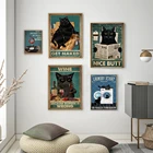 Постер с изображением черного кота, винтажный Забавный плакат для ванной, Картина на холсте, домашний декор, настенная роспись
