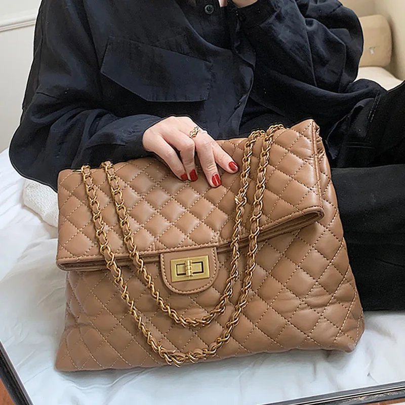 

Роскошная классическая большая женская сумка-тоут для покупок, брендовая стеганая Сумочка на плечо с металлической цепочкой, Женский сакво...